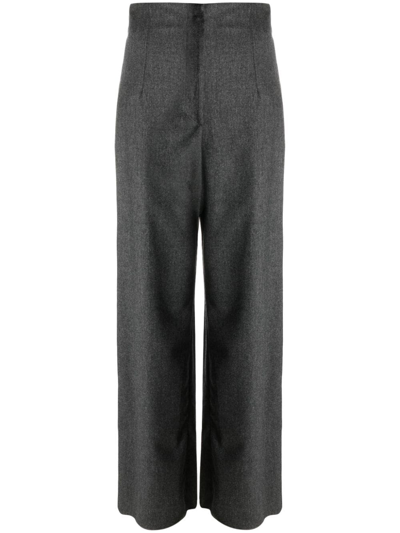 Emporio Armani High Waist Wide Leg Trousers With Pockets In Grey
