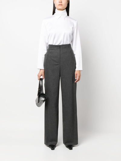Emporio Armani High Waist Wide Leg Trousers With Pockets In Grey