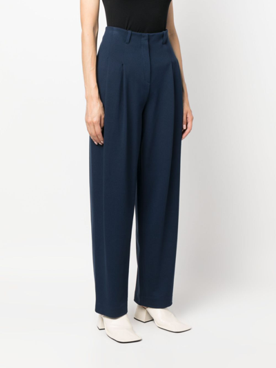 Shop Emporio Armani Pleat-detail Straight-leg Trousers In Blue