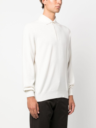 Brunello Cucinelli Long-sleeve Cashmere Polo Shirt In White