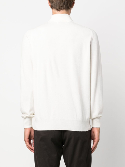 Brunello Cucinelli Long-sleeve Cashmere Polo Shirt In White