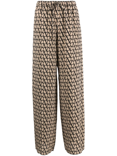 Shop Valentino Toile Iconographe Silk Trousers In Neutrals