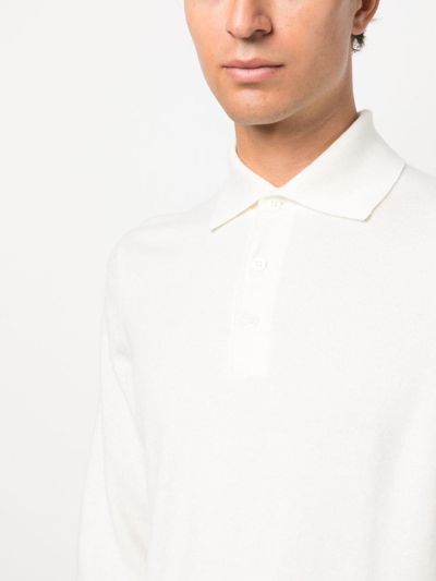 Brunello Cucinelli Long-sleeve Cashmere Polo Shirt In White