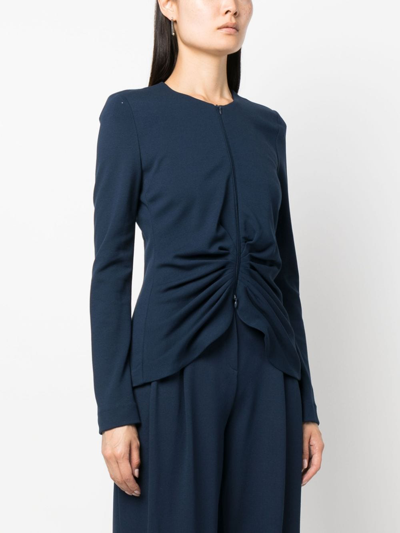 Shop Emporio Armani Pleated Long-sleeved Blouse In Blue