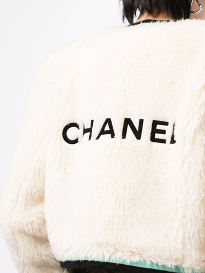 Pre-owned Chanel 1994 Logo-appliqué Collarless Jacket In White