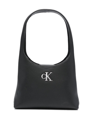 Shop Calvin Klein Jeans Est.1978 Logo-lettering Grained Shoulder Bag In Black
