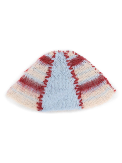 Shop Marni Striped Knitted Beanie In Blue