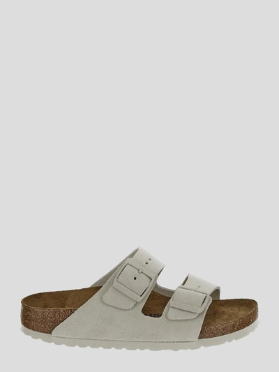 Shop Birkenstock Sandals In <p> Slides In Antique White Velvet Leather