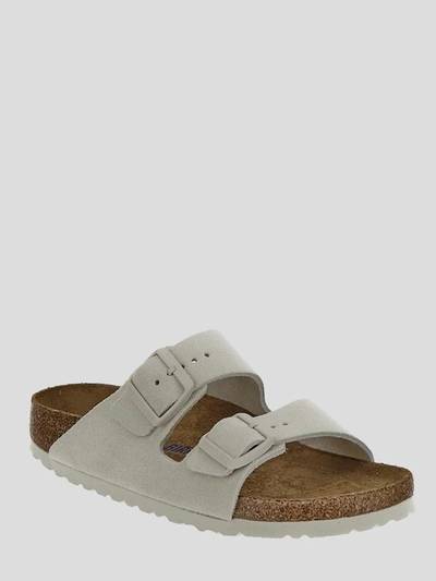 Shop Birkenstock Sandals In <p> Slides In Antique White Velvet Leather
