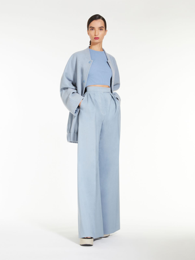 Shop Max Mara Wool And Cashmere Oversized Bomber Jacket In Light Blue