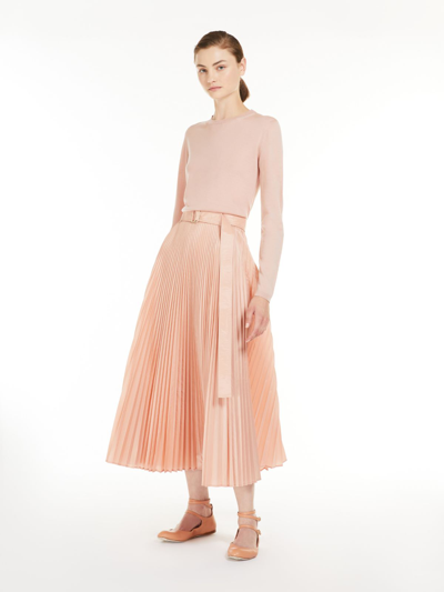 Shop Max Mara Pleated Silk Blend Skirt In Pink