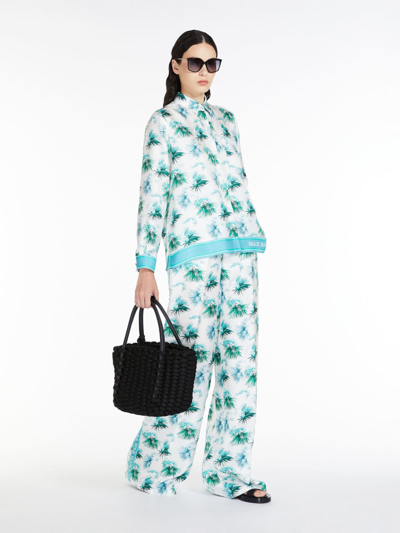 Shop Max Mara Printed Silk Trousers In Turquoise