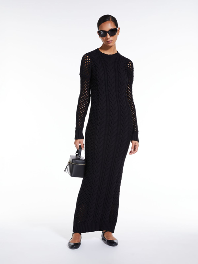 Shop Max Mara Knitted Dress With Openwork Sleeves In Black
