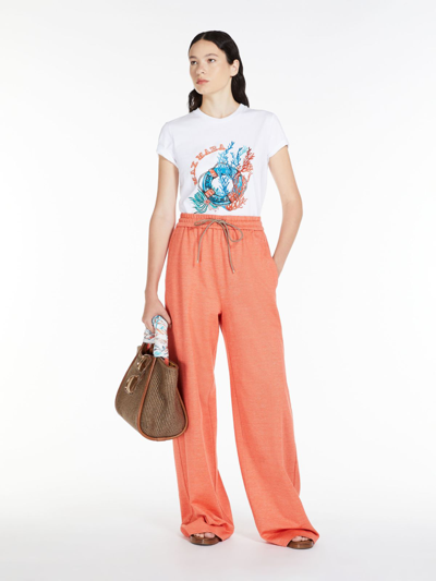 Shop Max Mara Linen And Cotton Jersey Trousers In Peach