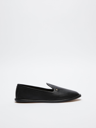 Shop Max Mara Nappa Leather Slippers In Black