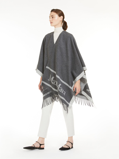 Shop Max Mara Jacquard Wool Poncho In Light Grey