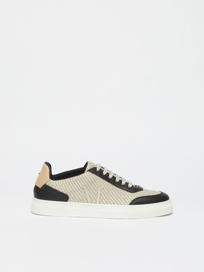 Shop Max Mara Straw And Leather Sneakers In Sand