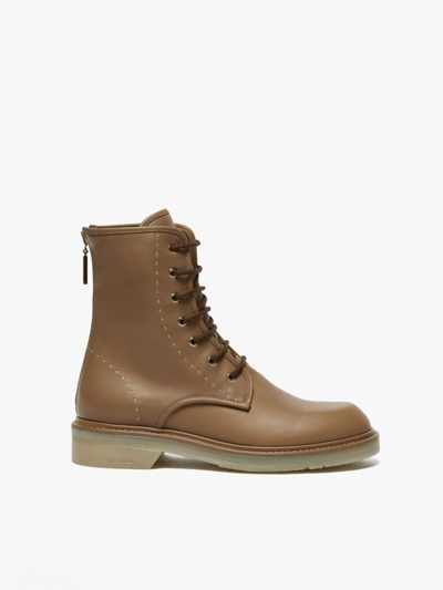 Shop Max Mara Leather Ankle Boots In Hazelnut Brown