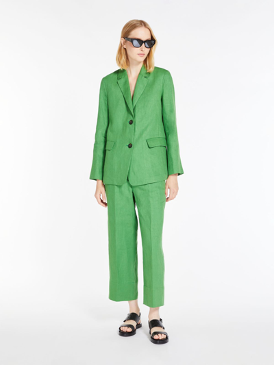 Shop Max Mara Washed Linen Trousers In Green