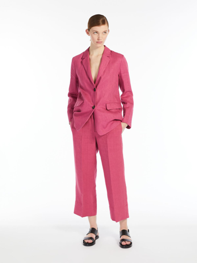 Shop Max Mara Washed Linen Trousers In Pink