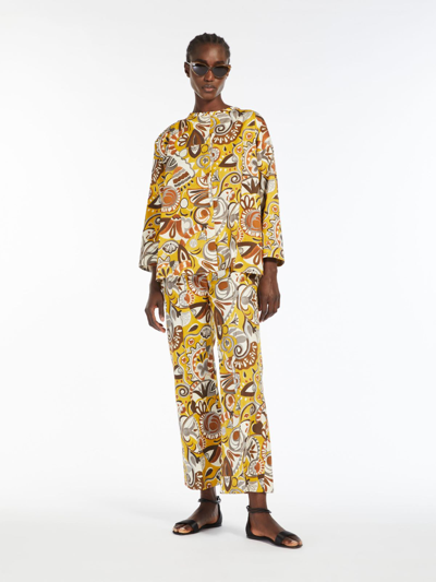Shop Max Mara Printed Cotton Trousers In Yellow