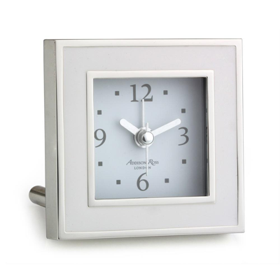 Addison Ross Ltd White & Silver Square Silent Alarm Clock In White