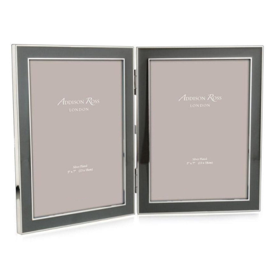 Addison Ross Ltd Chiffon Enamel & Silver Double Frame In Taupe