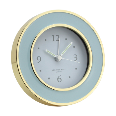 Addison Ross Ltd Powder Blue & Gold Silent Alarm Clock In Blue