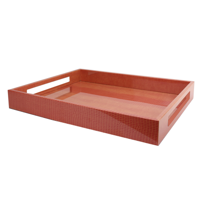 Addison Ross Ltd Orange Croc Medium Lacquered Serving Tray In Orange