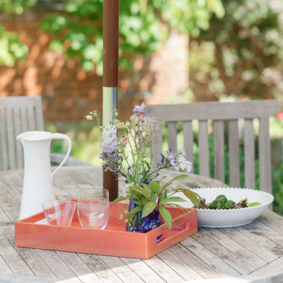Addison Ross Ltd Orange Croc Medium Lacquered Serving Tray In Orange