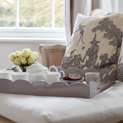 Addison Ross Ltd Chiffon Grey Large Lacquered Scallop Ottoman Tray In Grey
