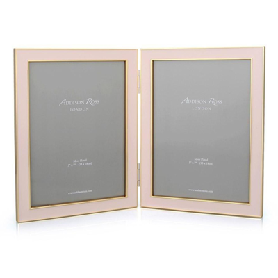 Addison Ross Ltd Pale Pink Enamel & Gold Double Frame In Pink