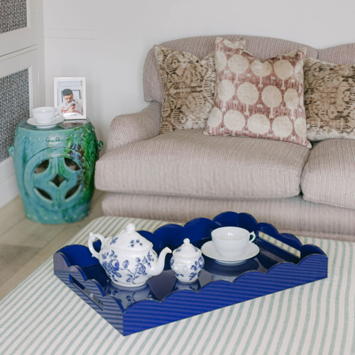 Addison Ross Ltd Navy Large Lacquered Scallop Ottoman Tray