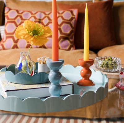 Addison Ross Ltd Eau De Nil Round Medium Lacquered Scallop Tray