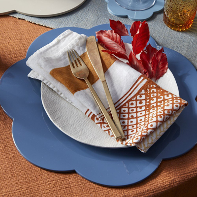 Addison Ross Ltd Uk Chambray Blue Large Scallop Lacquer Placemats – Set Of 4