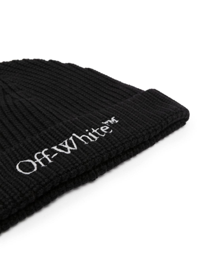 Shop Off-white Logo-embroidered Wool Beanie In Black