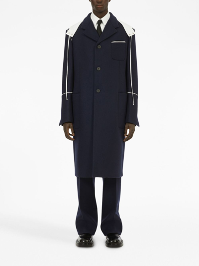 Ferragamo Single-breasted Hooded Coat In Blau