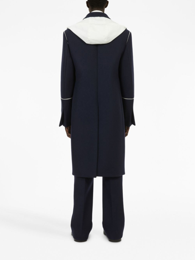 Shop Ferragamo Single-breasted Hooded Coat In Blau