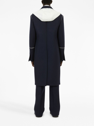 Ferragamo Single-breasted Hooded Coat In Blau