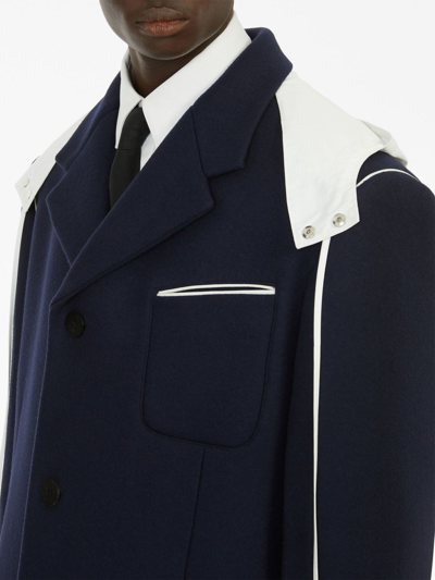 Shop Ferragamo Single-breasted Hooded Coat In Blau