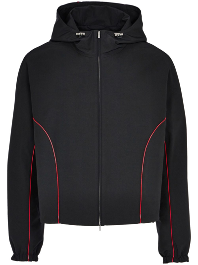 Shop Ferragamo Contrast-piping Drawstring Lightweight Jacket In Schwarz