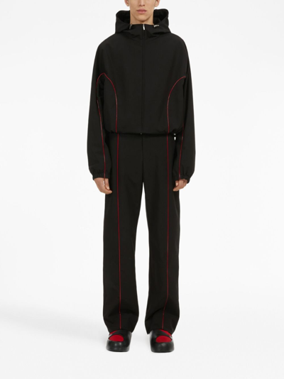 Ferragamo Contrast-piping Drawstring Lightweight Jacket In Schwarz