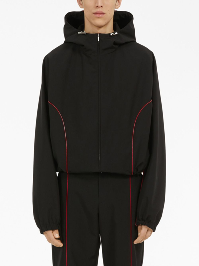 Shop Ferragamo Contrast-piping Drawstring Lightweight Jacket In Schwarz