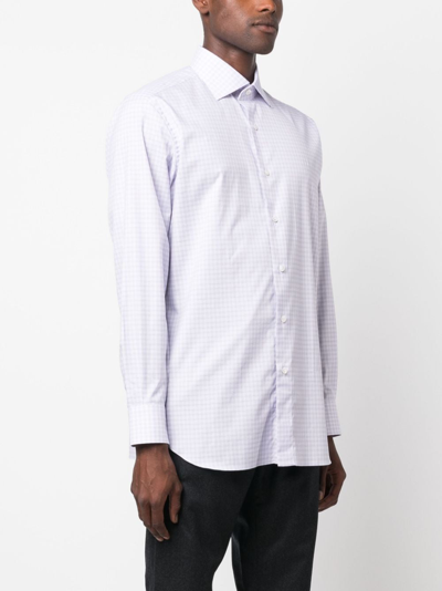 Shop Brioni Plaid-check Cotton Shirt In Weiss