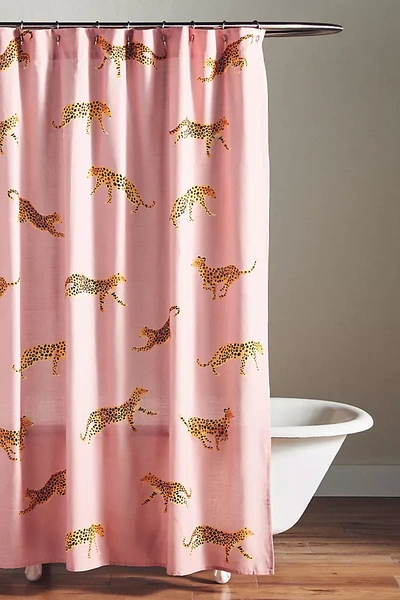 Shop Anthropologie Leopard Organic Cotton Shower Curtain In Orange