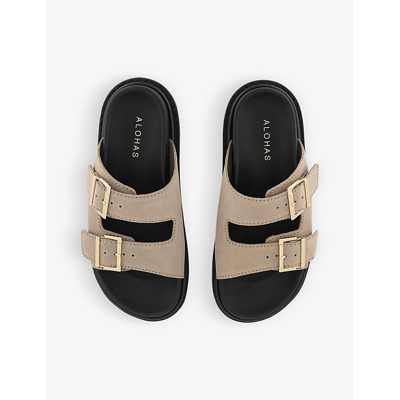 Shop Alohas Buckle-embellished Suede Sandals In Taupe