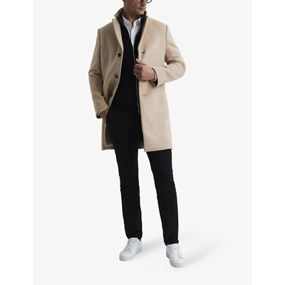 Reiss Mens Black Hampshire Funnel-neck Zip-through Merino-wool Cardigan In Black