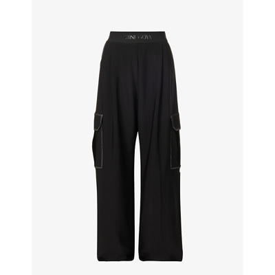 Shop Stine Goya Women's Jet Black Cairo Wide-leg Stretch-recycled Polyester Trousers