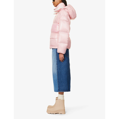 Shop Moncler Women's Pink Abbaye Funnel-neck Quilted Shell-down Coat