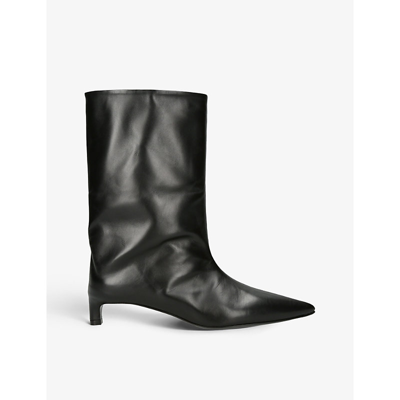 Shop Jil Sander Women's Black Half Boot Leather Heeled Ankle Boots